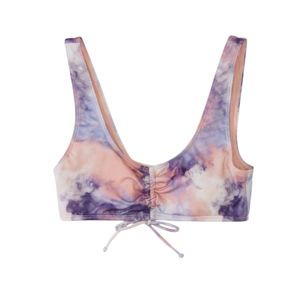 Roxy Active Athletic Bralette Bikini Top Purple Pink Cloud Tie Dye Size M NWT